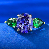 wholesale S925 Sterling Silver Round 8*10 Tanzanite Ring with Colorful Pear-Shaped Nano Green Stone forIns Cross-Border-R606 Blue and Green No. 7