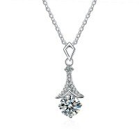 S925 Sterling Silver Moissanite Pendant Necklace, Fashionable Luxury Diamond Design-[Super Sparkling Zircon] 1 Carat Necklace  925 Silver