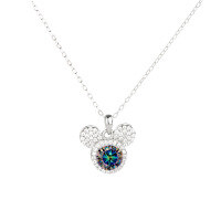 wholesale S925 Sterling Silver Light Luxury Fashion Mickey Full Moissanite Diamond Necklace Versatile Collarbone Chain Gift for Girlfriend on Holidays-1 carat (colorful blue moissanite) pendant 925 silver