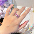 wholesale 925 Silver Zhuo Zhifan Jewelry Three-dimensional Bow Diamond Ring Red Corundum Ring, Atmospheric Light Luxury Fashionable and Trendy-0-2