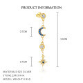 wholesale S925 Sterling Silver Evil Eye Star Moon Tassel Earrings With Inlaid Zircons, Women's Small Design Cross-border European And American Ear Jewelry-0-3