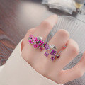 wholesale S925 Sterling Silver Enamel Drip Glaze Vivid Purple and Red Small Flower Ring, Fresh and Sweet Pastoral Style-0-3