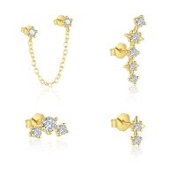 wholesale S925 Sterling Silver Star Earrings With Flash Zircons,-Single four-piece set 925 silver