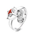 wholesale S925 Sterling Silver Exquisite Small Fox Design Ring with Southern Red Agate, Ethnic Style Cute Index Finger Ring-0-5