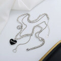 wholesale S925 Sterling Silver Double-layer Spliced Chain Black Enamel English Letter Multi-accessory Necklace Korean Style Versatile Necklace-0-2