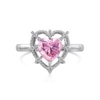 wholesale S925 Sterling Silver Exquisite and High-End Pink Heart Zirconia Design Women's Ring, Versatile and Stylish European Style Band-Platinum Pink Diamond DY121053-SW-PK>8