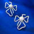wholesale 925 silver with natural pearl, Floral Bow Earrings for Women by Mu Jing Jewelry, 6mm-0-3