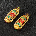 wholesale Gold-Plated 925 Silver Rotating Mantra Bucket Nine-Eye Dzi Bead Enamel Pendant for DIY Necklace Bracelet Accessories-0-2