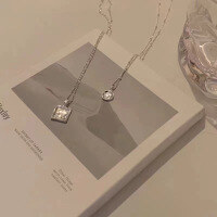 wholesale S925 Sterling Silver Square Necklace for Women, Ins Minimalist Style, Light Luxury Niche Design Sense Choker, New Collection-Square-copper platinum