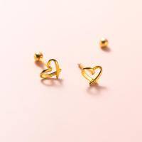 wholesale S925 silver heart-shaped earrings, Korean-style hollow openwork heart with light beads and threaded screw earrings, jewelry M01690-S925 silver pair gold>925 silver