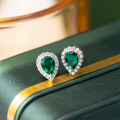 wholesale S925 Silver Plated 18k Gold New Drop 5*7mm Lab-Created Zambian Emerald with High-Carbon Diamond Ear Studs-0-2