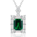 wholesale S925 Silver New Style Simulated Emerald 2 Carat 7*9 Necklace European and American High-End Sense Collarbone Chain 40+5cm-0-5