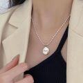 wholesale 925 Sterling Silver Oval Pendant English Letter Necklace for Women, KoreanIns Style Millet Grain Collarbone Chain-0-4