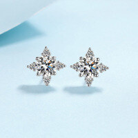 wholesale PT950 gold-plated 925 sterling silver ear studs with D-color moissanite, small batch high-quality snowflake earrings available for wholesale-Zircon 5.0mm 925 silver