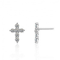 Sterling Silver Moissanite Cross Geometric Earrings, High-Quality Export.-Set with moissanite (white gold)  925 silver