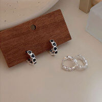 wholesale S925 Sterling Silver Zircon Heart Earrings for Women, Korean Style Minimalist Circle Hoop Heart Stud Earrings-Love Black Zirconium Model (Pure Silver)