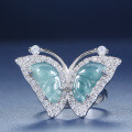 S925 Silver Wholesale Butterfly Ring with NaturalBlue Water Jade-0-3