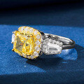 wholesale S925 Silver New Style 7*7 High Carbon Diamond Yellow Diamond High-End European and American Cross-Border Ins Style Ring-0-2