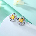 wholesale S925 Sterling Silver Yellow Zircon Ear Studs High-End European and American Personality Flower Earrings Colored Gemstone Yellow Crystal Earrings for Women Wholesale-0-3