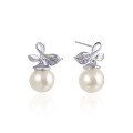 wholesale S925 Sterling Silver Elegant and Fresh Leaf Pearl Earrings with Diamond, Zircon, and Shell Pearl for Women Wholesale-0-4