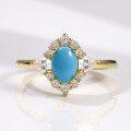 wholesale S925 sterling silver mid-century high-version ring with gold-plated synthetic turquoise gemstone, colorfast-0-0