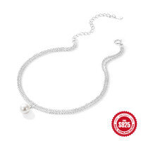 wholesale S925 Sterling Silver Adjustable Double-Layer Cauliflower Chain with Pearl Pendant, Unisex Foot Anklet-Silver plated 925 silver