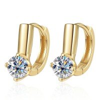 925 Sterling Silver D-Shaped Moissanite Earrings, Cross-Border Small Design Ear Clips, Zircon Ear Hoops-0.5ct + 0.5ct zircon (golden color)