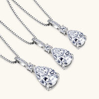 S925 Silver D Color Moissanite Classic Halo Pendant Necklace-Heart of the Ocean Necklace [White Gold] 6 x 9 mm  925 Silver
