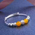 wholesale Sterling Silver S990 Beaded Yellow Chalcedony Baby Bracelet, Unisex Children's Infant Full Moon Anklet Jewelry-0-1