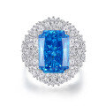 wholesale S925 Sterling Silver Aquamarine High Carbon Diamond Ring for Women, European and American Style Square Diamond Luxurious Setting with 8A Zircon, Unique and Advanced Light Luxury-0-5
