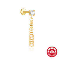 wholesale S925 Sterling Silver Geometric Octagram Stud Earrings with Chain Tassel and Crystal Accents-Single gold #6