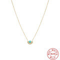 wholesale S925 Sterling Silver Turquoise Moon Fan Pendant Collarbone Choker Necklace-0-9