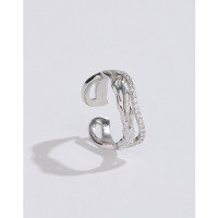 wholesale 925 Sterling Silver Irregular Ring for Women, Open-Ended French Retro Minimalist Design, Luxe and Unique Index Finger Ring-White gold ring Adjustable opening