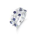 wholesale S925 Sterling Silver High-End Elegant Cultured Sapphire Moissanite Ring for Women-0-0