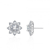 S925 Silver Sunflower Stud Earrings with Cushion Square Pyramid Wedding Moissanite-Single 2.5-carat diamond (set with D-color moissanite)  925 silver