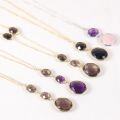 wholesale S925 silver inlaid with natural amethyst, unisex colorful mixed gemstone long pendant necklace for autumn and winter-0-3