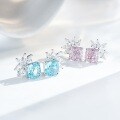 S925 Sterling Silver Earrings, Four-Prong Radiant Cut Ice Flower Blue Topaz and Yellow Diamond Studs-0-0