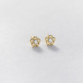 wholesale S925 Sterling Silver Diamond-Inlaid Five-Petal Flower Hollow-Out Ear Studs Ins Style Minimalist Design Earrings M03444-0-3