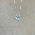 wholesale 18K Gold S925 Sterling Silver Heart-Pounding Icy Blue Aquamarine Necklace for Women, Light Luxury Niche Design Sky Blue Collarbone Chain-0-1