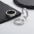 wholesale S925 Sterling Silver Pure Vintage Retro Handwoven Braided Adjustable Open Ring for Versatile Stylish Wear-0-0