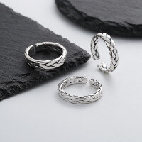 wholesale S925 Sterling Silver Pure Vintage Retro Handwoven Braided Adjustable Open Ring for Versatile Stylish Wear-626JS/3.3g Adjustable opening