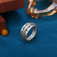 wholesale S925 Sterling Silver Vintage Retro Handmade Unisex Ethnic Style Open Ring-Size 14-24 Adjustable opening
