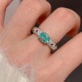 wholesale S925 Sterling Silver Vintage Luxury Paraiba Enamel Full Diamond Ring for Women, Mid-Century Style Mint Green Blue Color Gemstone Diamond Ring-0-2