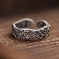 wholesale Metal material, cross-border hit hollow small flower leaf open ring vine branch retro vintage advanced sense index finger ring-0-1