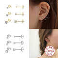 wholesale S925 Sterling Silver 3-Piece Set of Minimalist Stud Earrings with European French-Style Diamond Accents-0-2