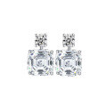 wholesale S925 Sterling Silver 10-Carat Square Asscher Cut Moissanite Necklace and Earrings Set for Women-0-2