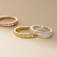 wholesale S925 Sterling Silver Hollow-Out Row Diamond Ring Korean Style Fashion Commuter Ins Wind Niche Accessories R02011-S925 Silver Ring Rose Gold US 8