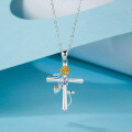 S925 Silver Cross Pendant with Pink Diamond and Sapphire Wholesale-0-8