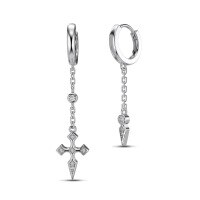 wholesale S925 Sterling Silver Cross Pendant Drop Earrings for Women, Retro Minimalist Small Cross Design, Niche Luxury High-End Dangle Earrings-Platinum DY110318-SW-WH>925 Silver