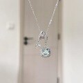 wholesale S925 Sterling Silver Icy Transparent Sea Blue Square Zircon Necklace Fairy Sweet Full Circle Rhinestone Running Loop Sugar Cube Collarbone Chain-0-0